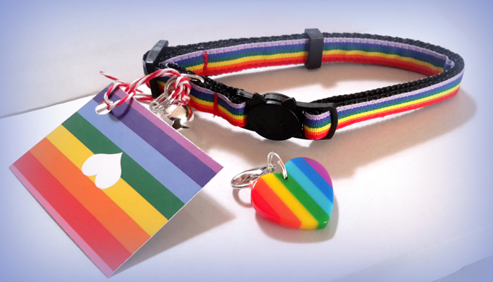 Rainbow LGBT Pride cat collar 3 sizes with pride heart